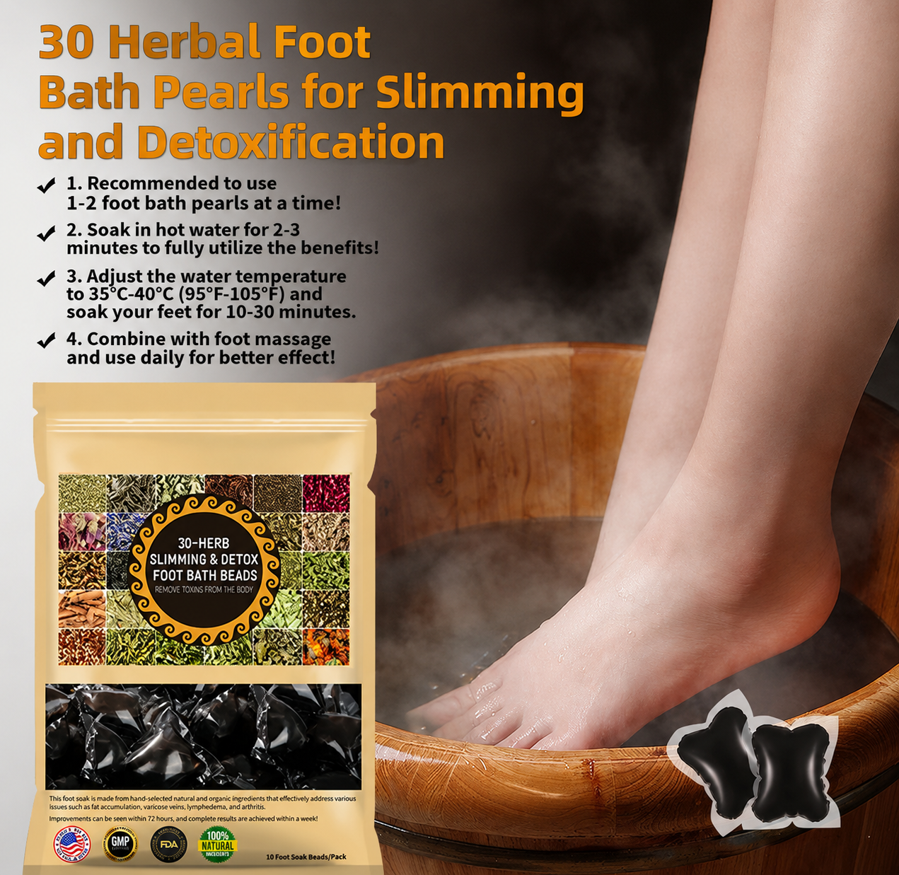 30-Herb Slimming & Detox Foot Bath Beads-🦵👩⚕️(LANA Certification, Lymphatic Association of America)