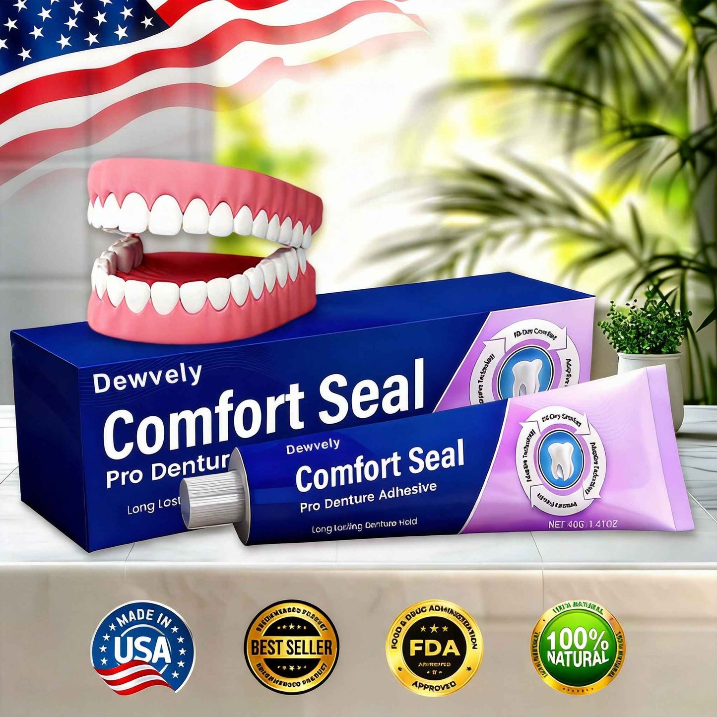 🔥 LIMITED SPECIAL OFFER 🔥 Dewvely Comfort Seal Pro Denture Adhesive🦷💜FDA Certified (Clinically Proven 96- Hour Lock Hold for Secure, Comfortable & Zinc-Free Denture Fit)