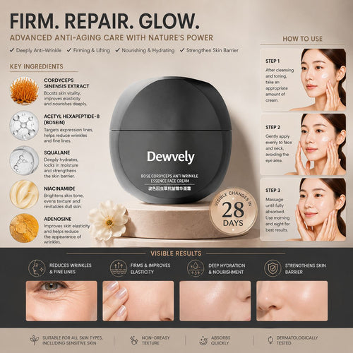 Dewvely Cordyceps Anti-Wrinkle Cream-3-in-1 formula-comprehensively cares for wrinkles on the face, eyes, and neck