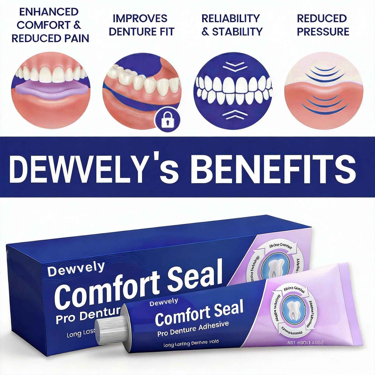🔥 LIMITED SPECIAL OFFER 🔥 Dewvely Comfort Seal Pro Denture Adhesive🦷💜FDA Certified (Clinically Proven 96- Hour Lock Hold for Secure, Comfortable & Zinc-Free Denture Fit)