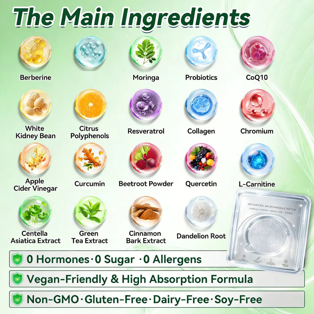 Dewvely-Moringa · Berberine × 10-in-1 Advanced Nano Microneedle Patch