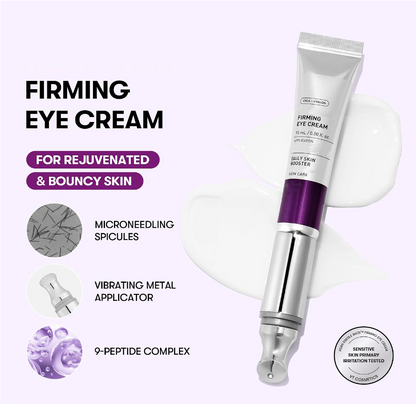 Dewvely Firming Eye Cream, 9-Peptide Complex, Bakuchiol & Hyaluronic Acid, Vibrating Metal Applicator for Puffiness, Fine Lines & Wrinkles, Korean Skincare