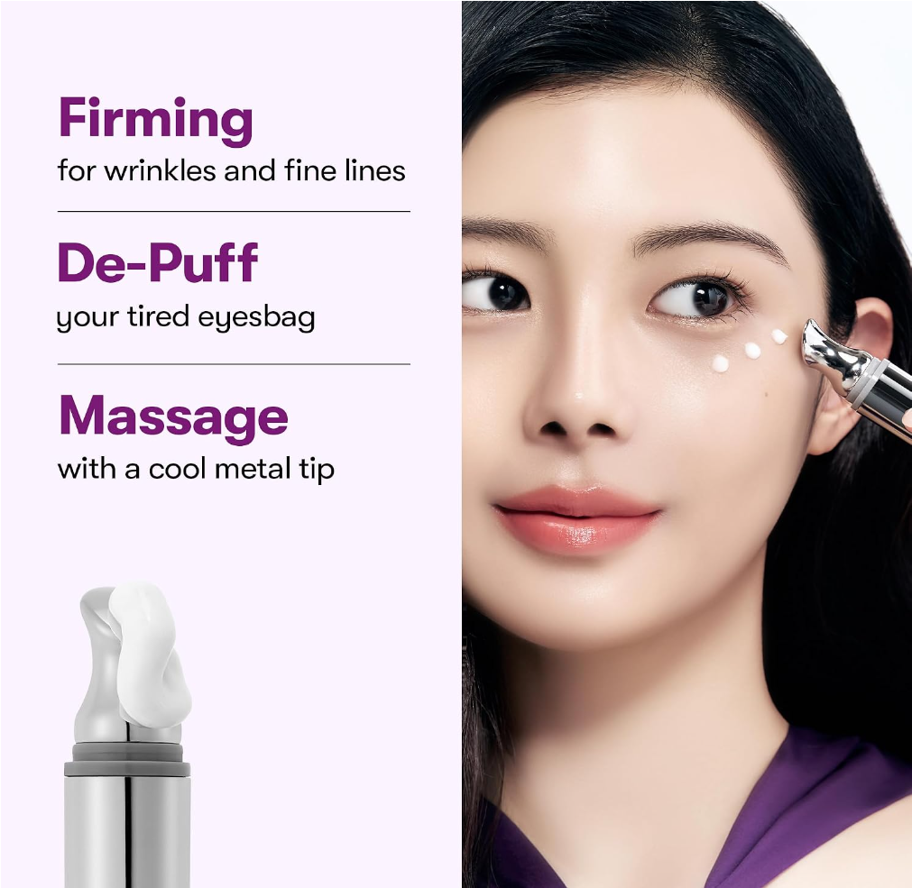 Dewvely Firming Eye Cream, 9-Peptide Complex, Bakuchiol & Hyaluronic Acid, Vibrating Metal Applicator for Puffiness, Fine Lines & Wrinkles, Korean Skincare