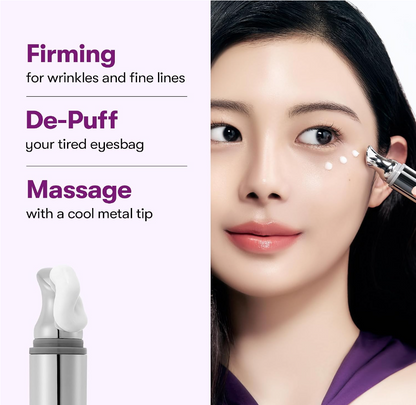 Dewvely Firming Eye Cream, 9-Peptide Complex, Bakuchiol & Hyaluronic Acid, Vibrating Metal Applicator for Puffiness, Fine Lines & Wrinkles, Korean Skincare